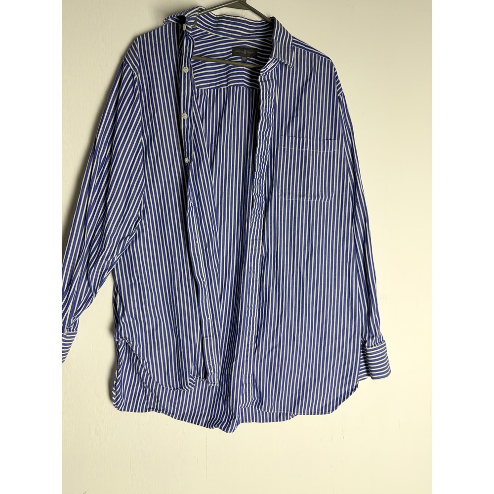Robert Talbott Mens 16 35 Blue White Striped Dress Shirt Button Down Long Sleeve